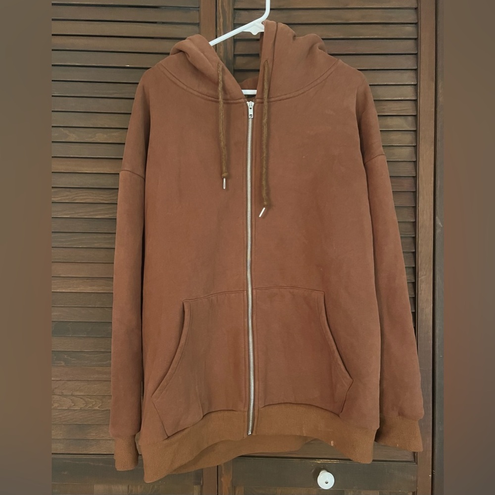 Oversized Brown Zip Up Hoodie